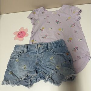 Cat & Jack Purple Floral Top and Blue Denim Shorts Set